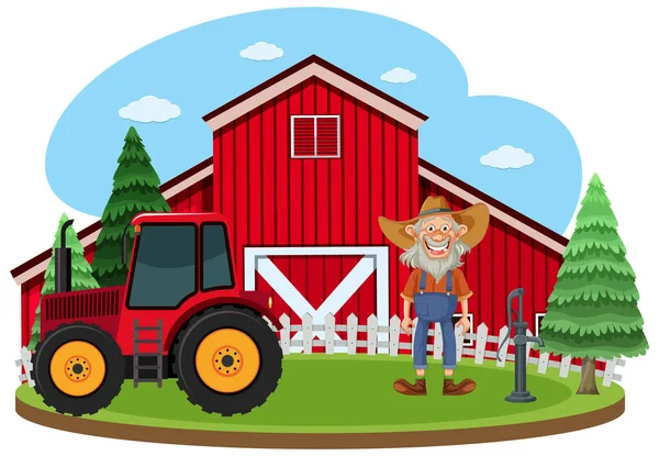 Velho Agricultor Cena Fazenda Ilustração —  Vetores de Stock