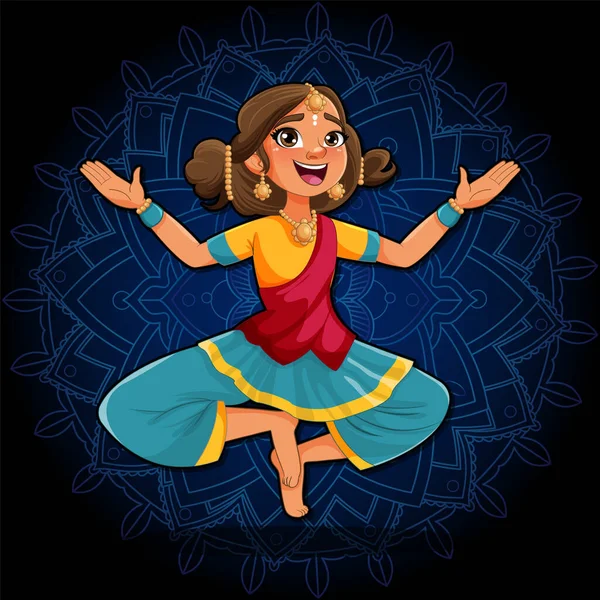 Персонажи Мультфильмов Индии Традиционном Культурном Наряде Иллюстрацией Фоне Мандалы — стоковый вектор