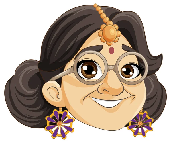 Mujer India Personaje Dibujos Animados Cara Sonriente Ilustración — Archivo Imágenes Vectoriales