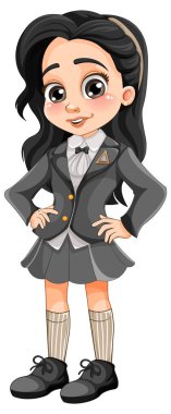Öğrenci Üniformalı Kız Çizgi Film Çizimi