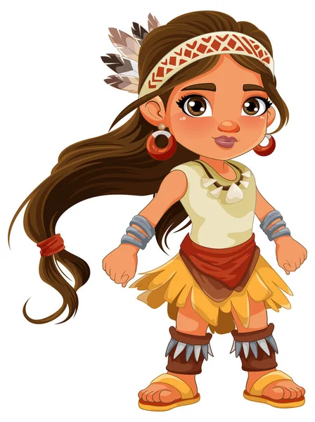 Niedliche Weibliche Native American Cartoon Figur Illustration — Stockvektor