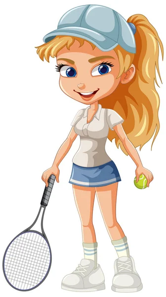 Hermosa Ilustración Personaje Dibujos Animados Jugador Tenis Femenino — Archivo Imágenes Vectoriales