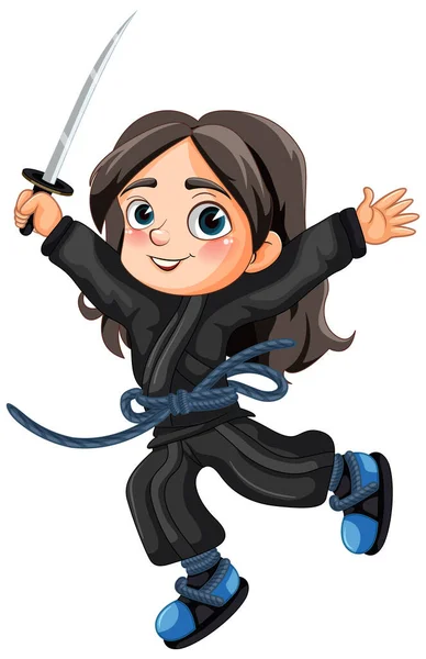 Hembra Asiática Ninja Dibujo Animado Carácter Ilustración — Vector de stock
