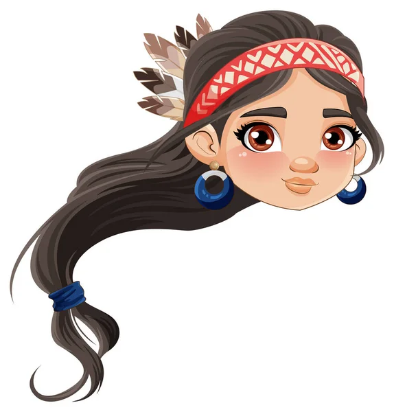 Weibliche Native American Cartoon Kopf Illustration — Stockvektor