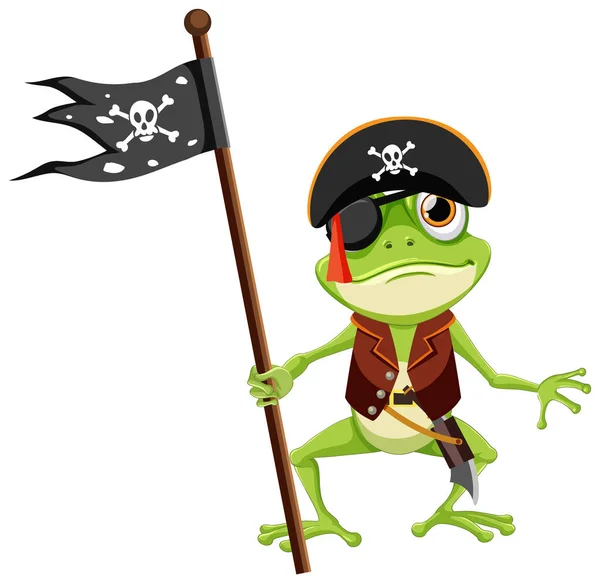 Green Frog Wearing Pirate Illustration — Stock Vector