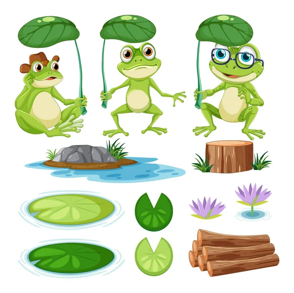 绿蛙卡通人物系列图解 — 图库矢量图片