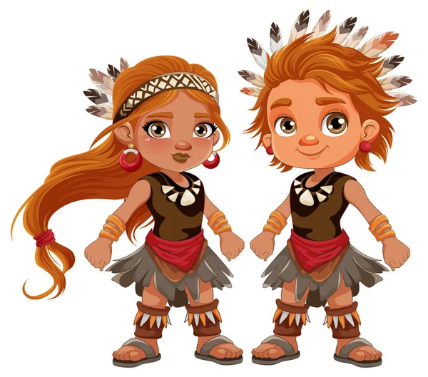 Amérindien Couple Dessin Animé Personnage Illustration — Image vectorielle