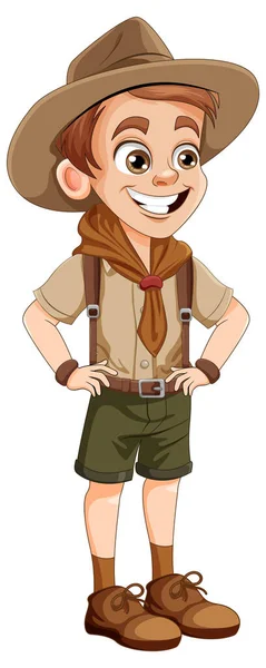 Scout Boy Cartoon Character Illustration — Stockový vektor