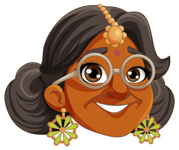 Indiase Vrouw Cartoon Karakter Gezicht Glimlachen Illustratie — Stockvector