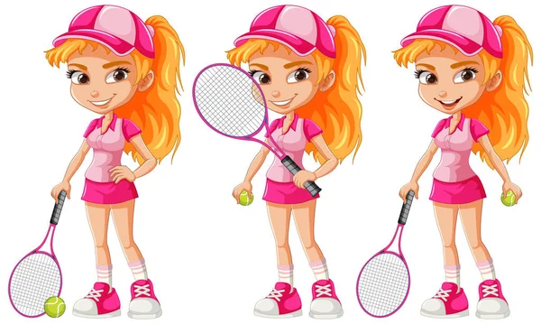 Schöne Tennisspielerin Zeichentrickfigur Illustration — Stockvektor