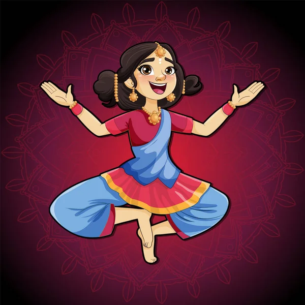 Personagens Desenhos Animados Indianos Roupa Cultural Tradicional Com Mandala Fundo — Vetor de Stock