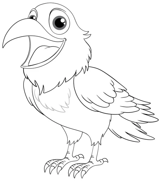 Outline Smiling Raven Cartoon Isolated White Background Illustration — Stock Vector