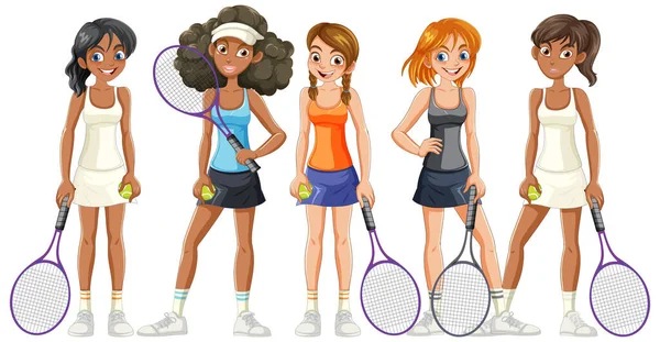 Women Tennis Players Characters Illustration — Stock Vector