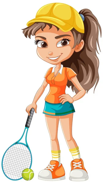 Lindo Jogador Tênis Feminino Desenho Animado Personagem Ilustração —  Vetores de Stock