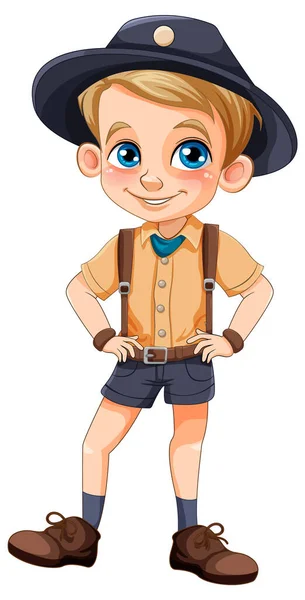 Söt Pojke Scout Tecknad Uniform Illustration — Stock vektor