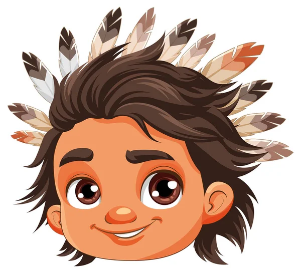 Male Native American Cartoon Head Illustration — Stock Vector