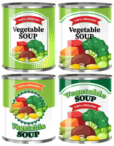 Vegetable Soup Food Cans Collection Illustration — Stock Vector