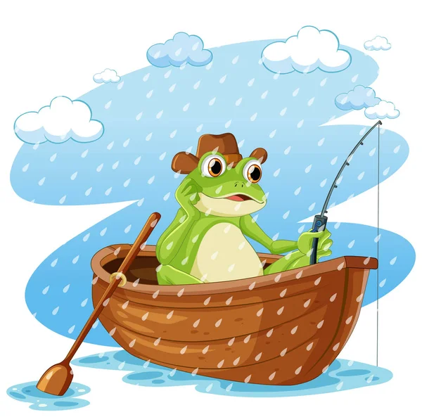 stock vector Frog on Boat in the Rain illustration