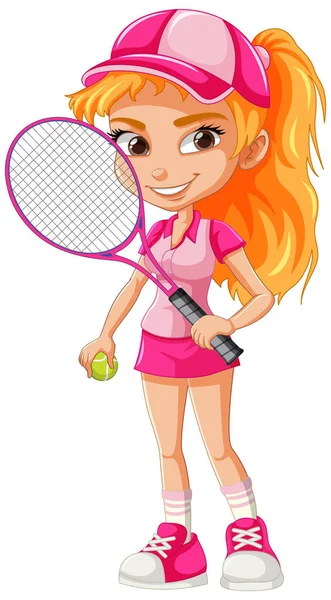 Beautiful Female Tennis Player Cartoon Character Illustration — Stock Vector