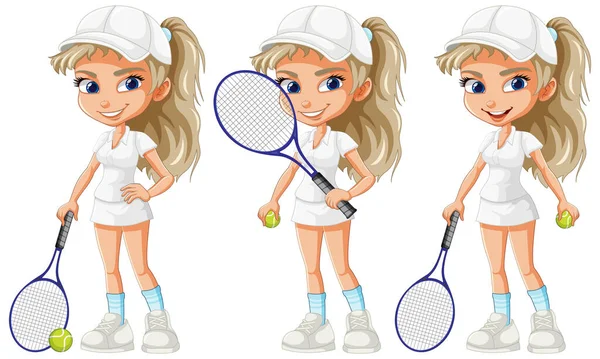 Красивая Иллюстрация Персонажей Мультфильмов Теннисистках — стоковый вектор