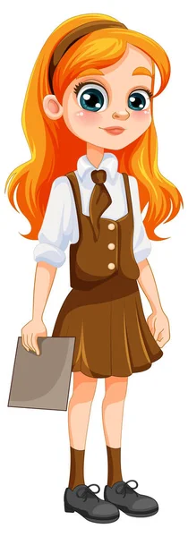 Cute Girl Student Cartoon Character School Uniform Illustration — Stock Vector