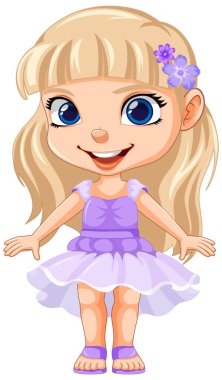 Şirin Elbise Vektörü illüstrasyonunda Sevimli Kız