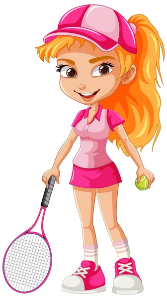 Lindo Jogador Tênis Feminino Desenho Animado Personagem Ilustração —  Vetores de Stock