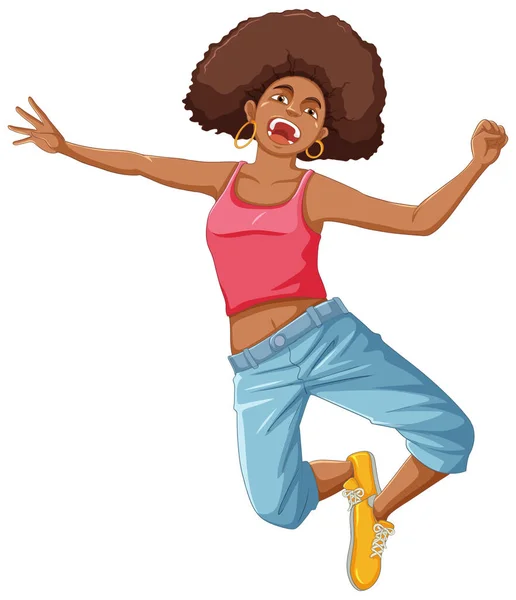 Black African American Woman Personagem Desenho Animado Com Ilustração Cabelo —  Vetores de Stock