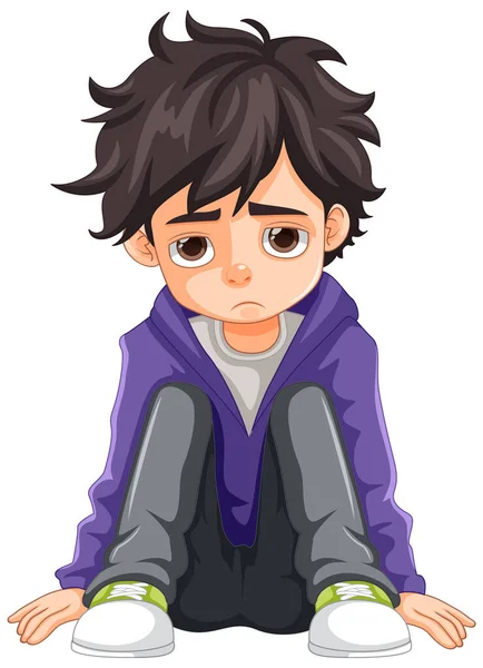 stock vector Sad boy sitting on the ground floor illustration