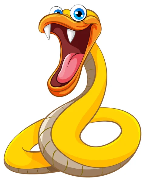 Kreskówkowa Ilustracja Żółtego Węża Otwartymi Ustami Dużymi Ostrymi Zębami Odizolowana — Wektor stockowy