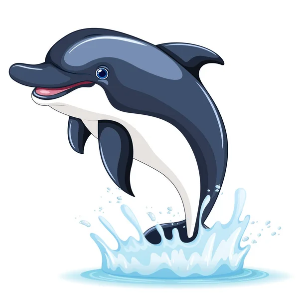 Vektor Tecknad Illustration Delfin Hoppar Upp Vattnet Isolerad Vit Bakgrund — Stock vektor