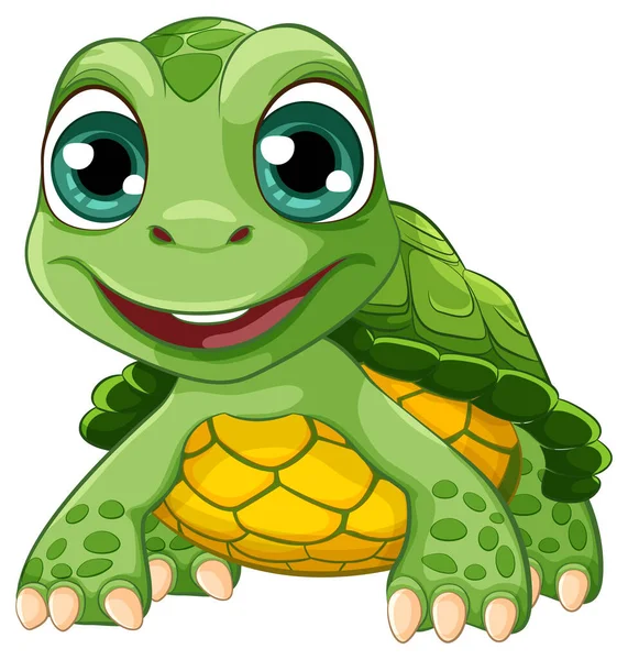 Cartoon Illustration Cute Green Turtle Big Smile Its Face Isolated — Stock Vector