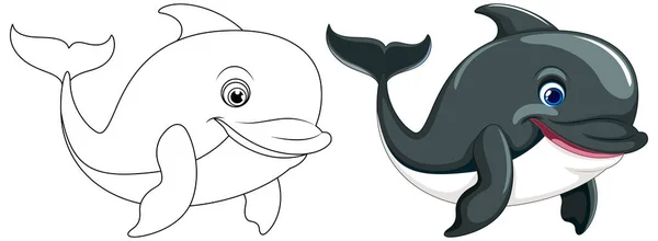Desenho Animado Vetorial Ilustração Golfinho Nadando Sorrindo Isolado Fundo Branco — Vetor de Stock