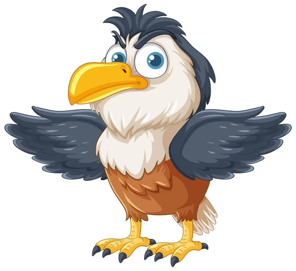 一个孤立的矢量卡通画猫头鹰站在宽张开的翅膀 — 图库矢量图片