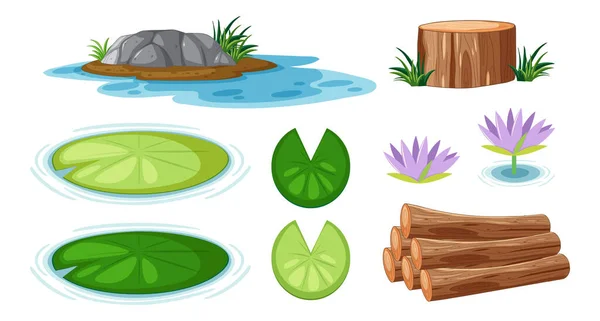 Woda Lily Pads Elementów Przyrodniczych Kolekcja Ilustracja — Wektor stockowy