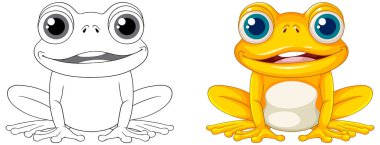 A yellow-orange frog cartoon illustration with an outline for colouring, isolated on white