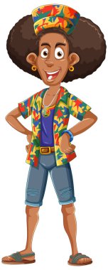 Afro Saç Tarzı Vektör İllüstrasyonlu Bir Adam