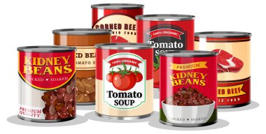 İzole edilmiş konserve yiyecek seti