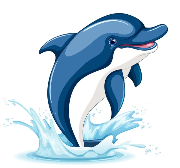 Cartoon Vector Illustration Dolphin Jumping Out Water Isolated White Background — Image vectorielle
