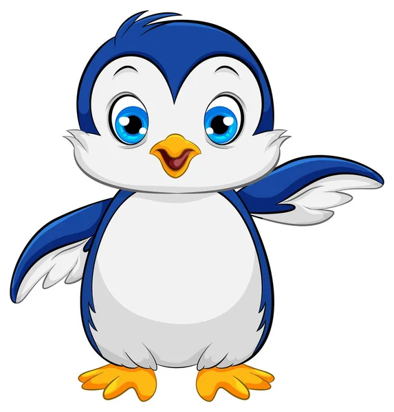 Cartoon Illustration Cute Baby Penguin One Wing Open Isolated White — Vettoriale Stock