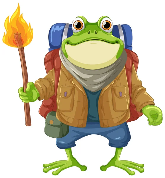 Frog Backpack Traveler Cartoon Character Illustration — Stock Vector