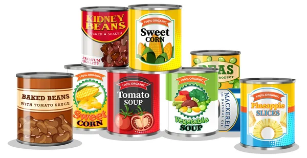 Group Canned Food Illustration — Stock Vector