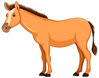 Beyaz arka planda izole bir şekilde duran kahverengi atın vektör çizimi.