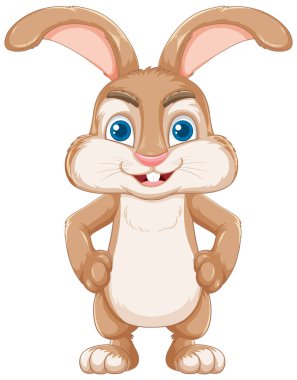 Beyaz arka planda uzun kulaklı şirin bir tavşanın karikatür çizimi.