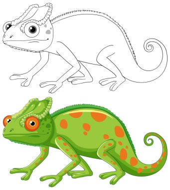 Şirin renkli bukalemun çizgi filmi izole edilmiş.