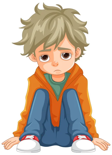 Sad Boy Sitting Ground Floor Illustration — Stock Vector