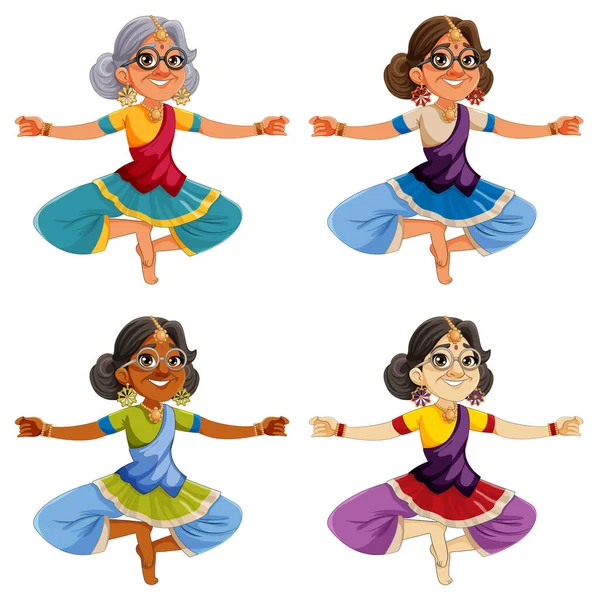 Персонажи Мультфильмов Индии Традиционном Культурном Наряде — стоковый вектор