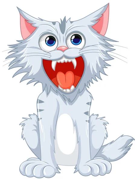 White Ferocious Looking Cartoon Cat Isolated White Background — Stock Vector