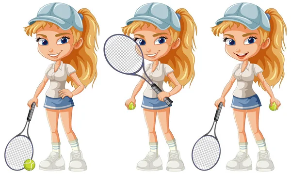 Vacker Kvinnlig Tennisspelare Tecknad Karaktär Illustration — Stock vektor