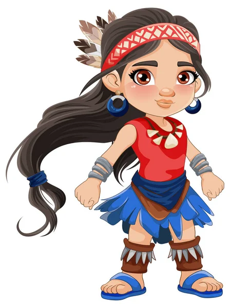 Bonito Feminino Nativo Americano Desenho Animado Personagem Ilustração — Vetor de Stock